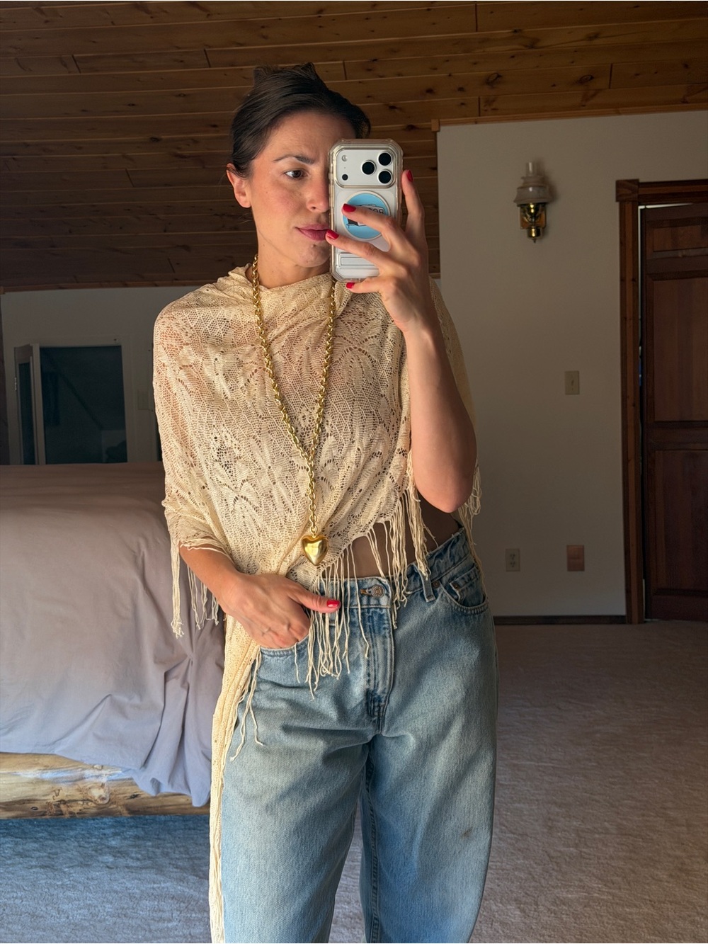 Vintage Cream Lace Fringe Piano Shawl Wrap - Picture 5 of 7